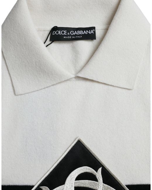 Dolce & Gabbana White Dg Logo Collared Henley Shirt T for men