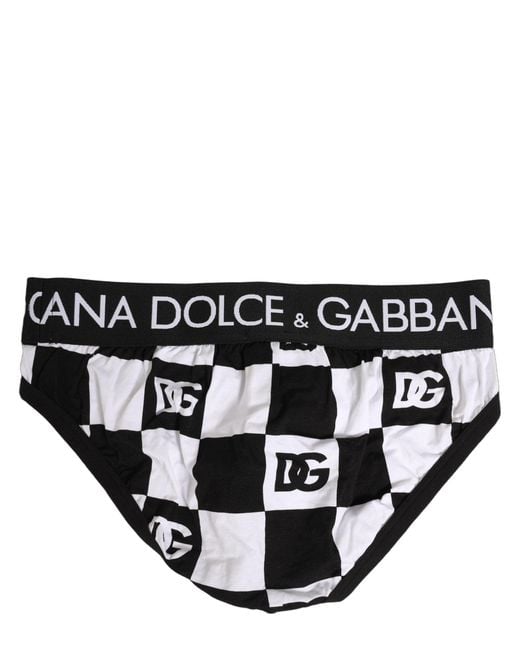 Dolce & Gabbana Black Logo Checkered Midi Brief Underwear Cotton Elastane Clothing for men