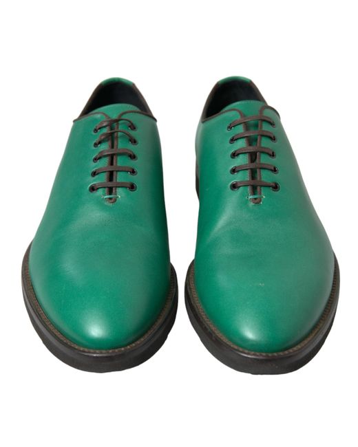 Dolce & Gabbana Green Leather Lace Up Oxford Dress Shoes for men