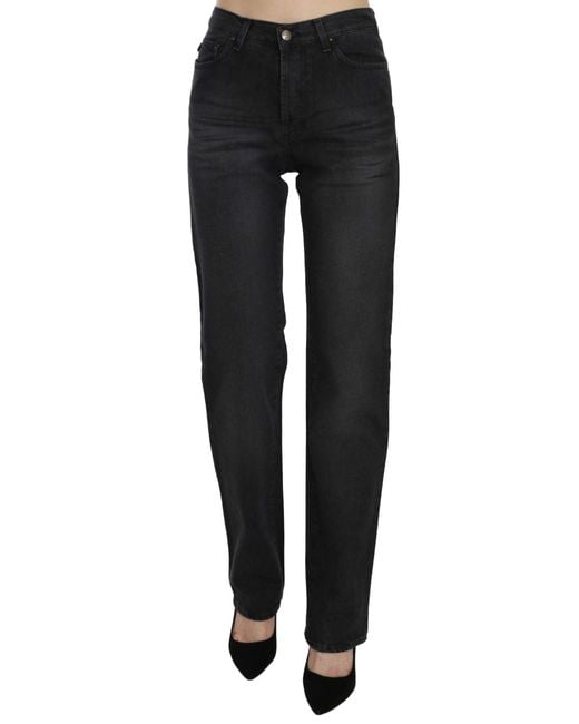 Just Cavalli Just Cavalli Black Washed High Waist Straight Denim Pants Jeans