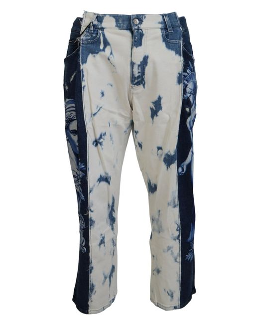Dolce & Gabbana Blue Elegant Loose Fit Denim Pants With Unique Print for men