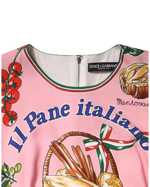 Dolce & Gabbana Red Italian Bread Print Midi Dress