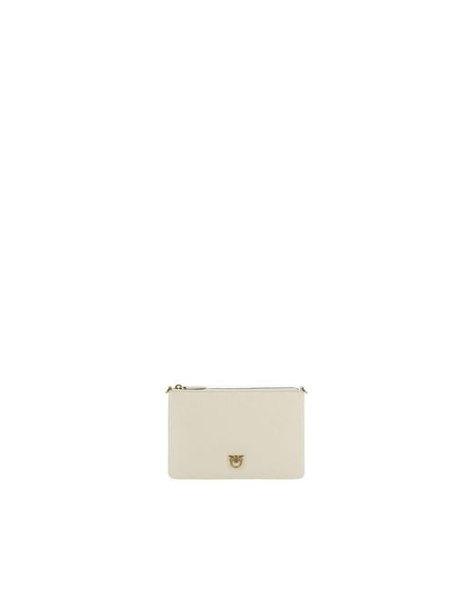 Pinko Metallic Beige Calf Leather Bos Taurus Shoulder Bag