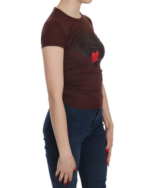 Exte Brown Hearts Short Sleeve Casual T-shirt Top