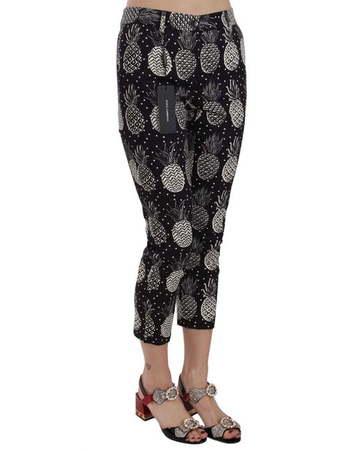 Dolce & Gabbana Black Chic Pineapple Print Skinny Capri Pant