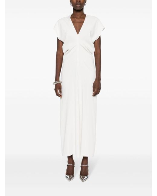 P.A.R.O.S.H. White Ruched Cady Midi Dress