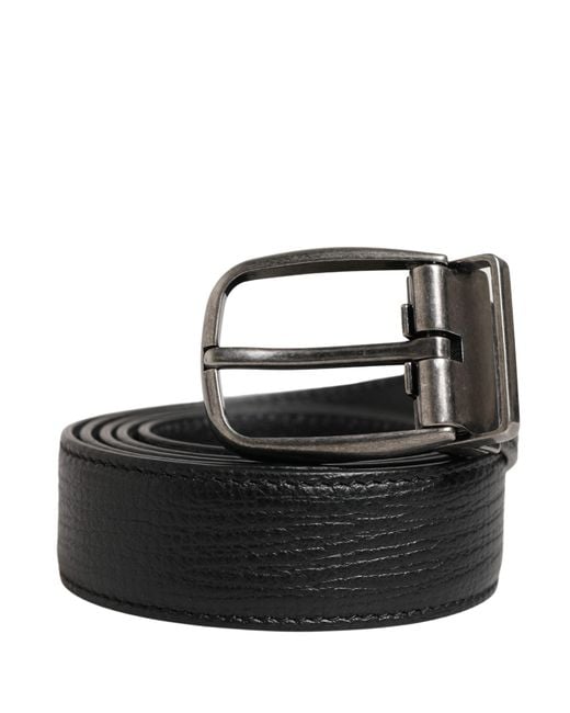 Dolce & Gabbana Black Classic Leather Metal Buckle Belt Calf for men
