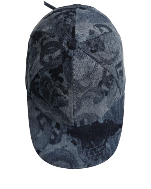 Dolce & Gabbana Men Blue All Over Logo Cotton Baseball Cap Hat for men