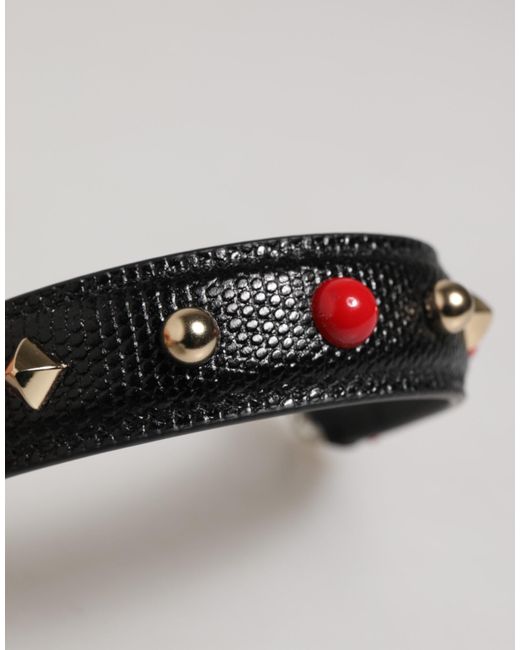 Dolce & Gabbana Black Embellished Leather Bag Handle Shoulder Strap