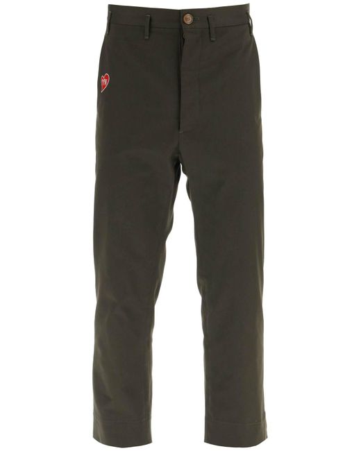 Vivienne Westwood Gray Cropped Cruise Pants Featuring Embroidered Heart-Shaped Logo for men