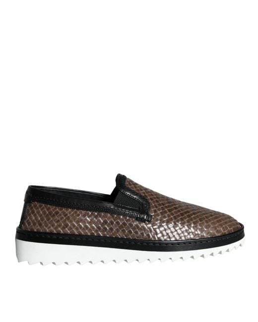 Dolce & Gabbana Brown Black Leather Weaved Men Loafers Shoes for men