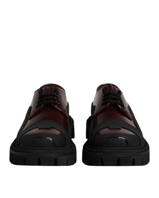 Dolce & Gabbana Black Red Leather Lace Up Trekking Dress Shoes for men