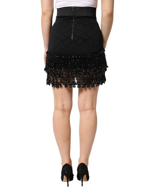 Dolce & Gabbana Black Nylon Embellished Lace Mini Skirt