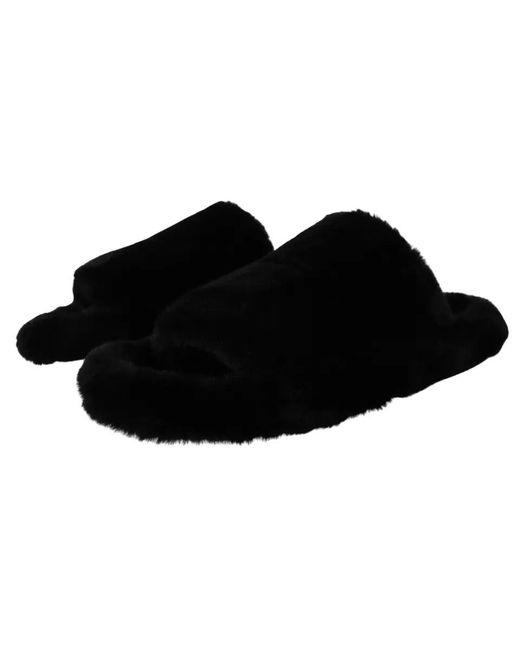 Dolce & Gabbana Black Polyester Faux Fur Mens Flats Sandals Shoes for men
