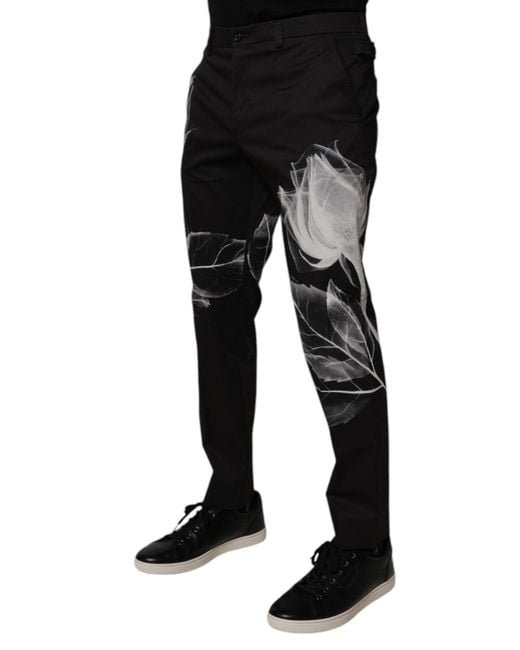 Dolce & Gabbana Black Floral Print Tailored Trousers for men
