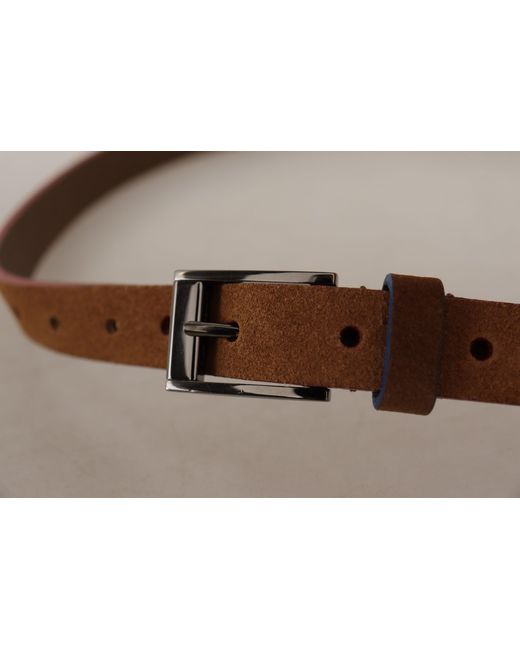 Dolce & Gabbana Brown Chic Suede Belt With Logo Engraved Buckle