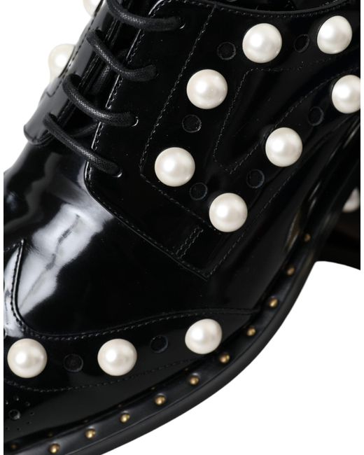 Dolce & Gabbana Black Leather Faux Pearl Dress Brogue Shoes