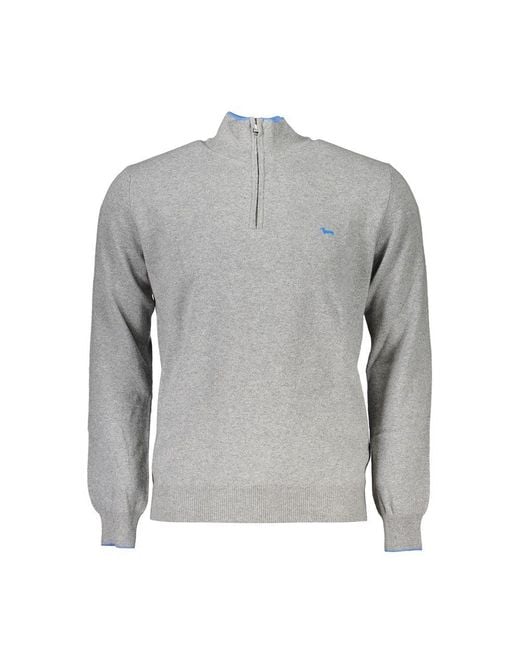 Harmont & Blaine Gray Elegant Half-Zip Sweater With Contrast Details for men