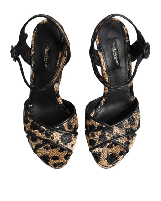 Dolce & Gabbana Black Brown Leopard Wedges Ankle Strap Sandals Shoes