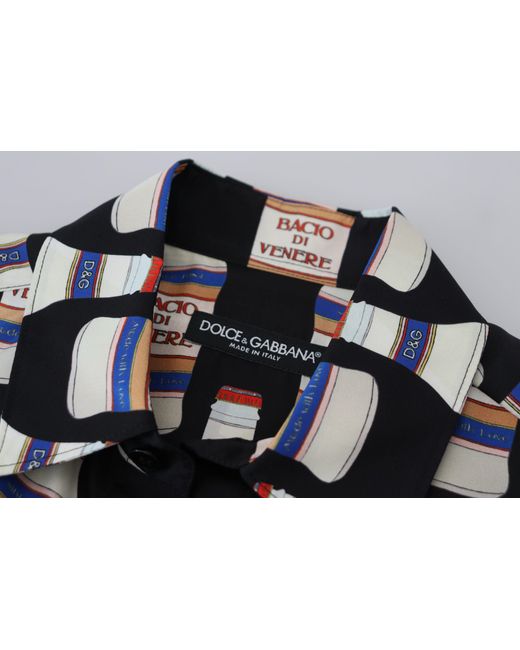 Dolce & Gabbana Black Silk Printed Collared Casual Shirt for men