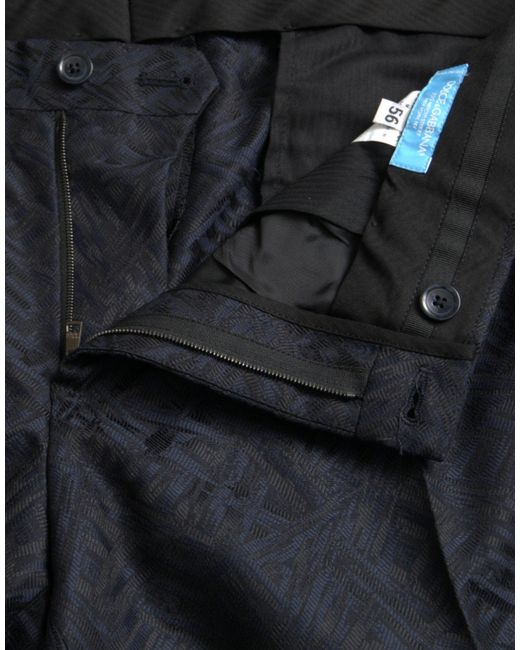 Dolce & Gabbana Blue Brocade Wool Skinny Dress Pants for men