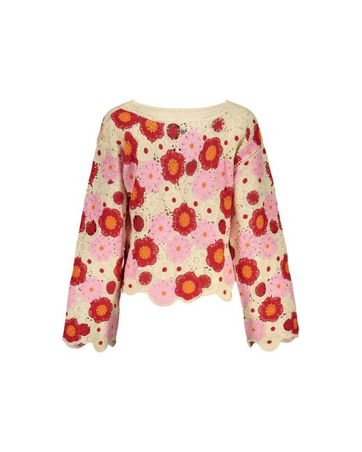 Desigual Red Beige Cotton Sweater