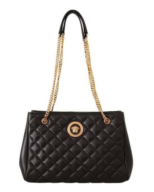 Versace Black Quilted Nappa Leather Medusa Tote Handbag | Lyst