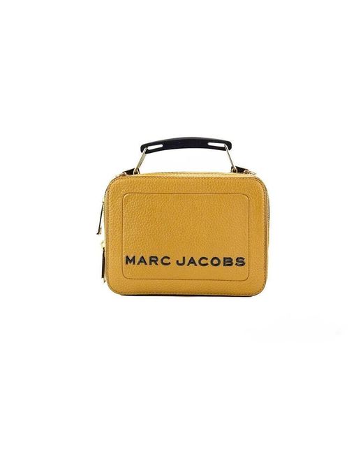 Marc Jacobs Black The Box Golden Brown Textured Leather Logo Top Handle Crossbody Bag