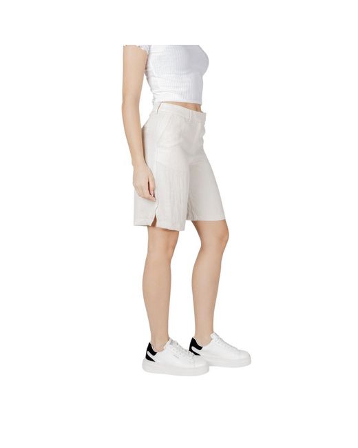 VILA CLOTHES Natural Beige Viscose Bermuda Shorts
