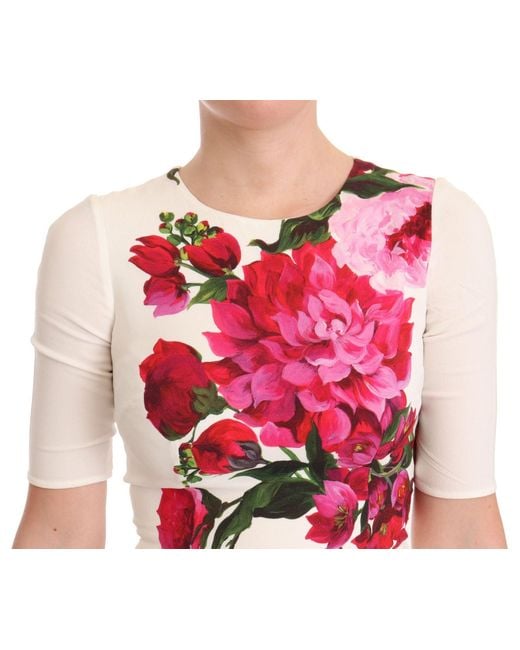 Dolce & Gabbana Red Dolce Gabbana White Floral Printed Crepe Midi Slit Dress