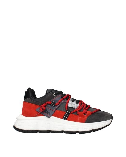 Versace Red Gray Leather Chunky Sneakers for men