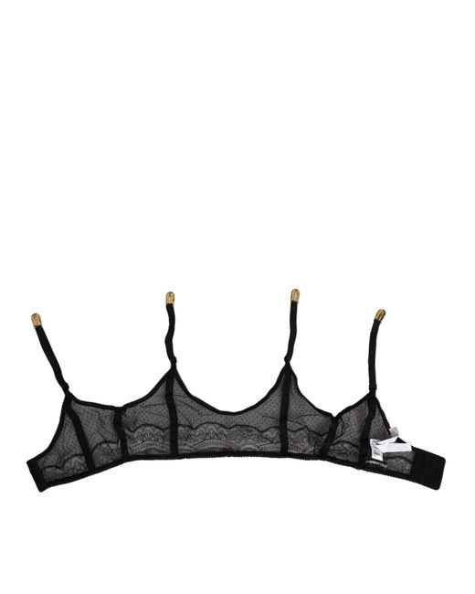 Dolce & Gabbana Black Floral Lace Nylon Strap Garter Underwear