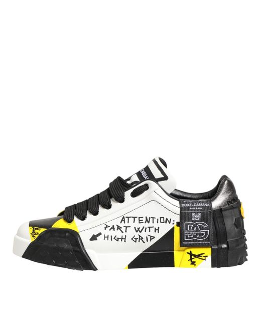 Dolce & Gabbana Yellow Multicolor Leather Graffiti Low Top Sneakers Shoes for men