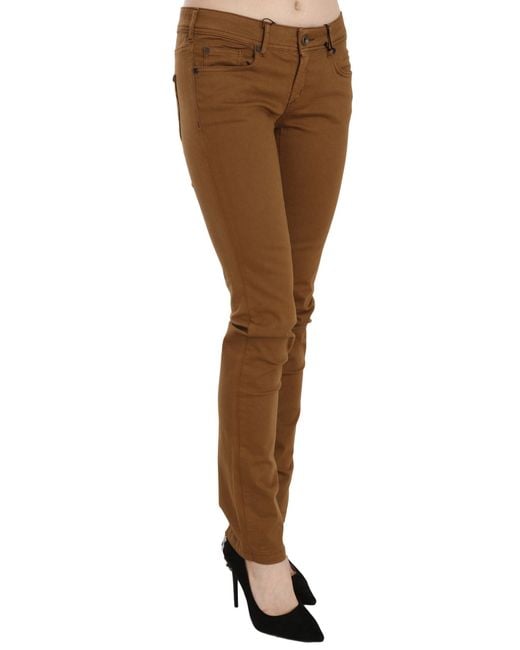 Plein Sud Black Brown Cotton Mid Waist Skinny Slim Fit Denim Jeans