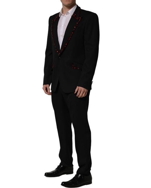 Dolce & Gabbana Black Crystal Embellished 2 Piece Suit for men