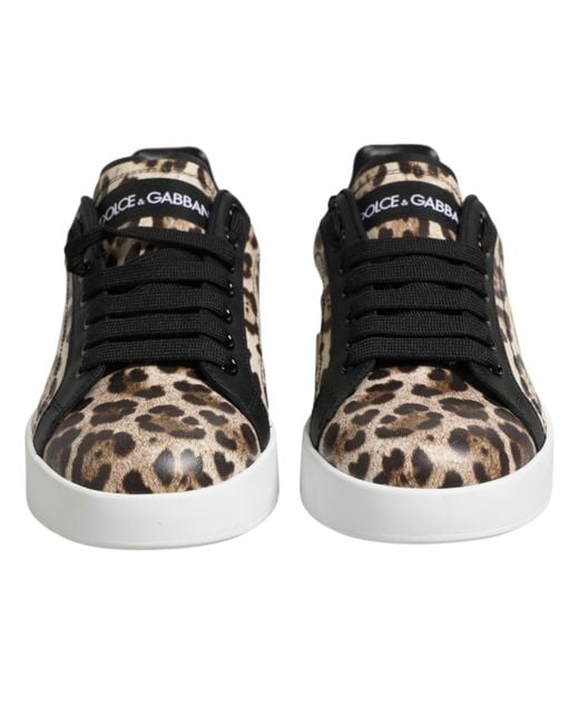 Dolce & Gabbana Black Portofino Sneakers In Leopard-print Calfskin Nappa for men