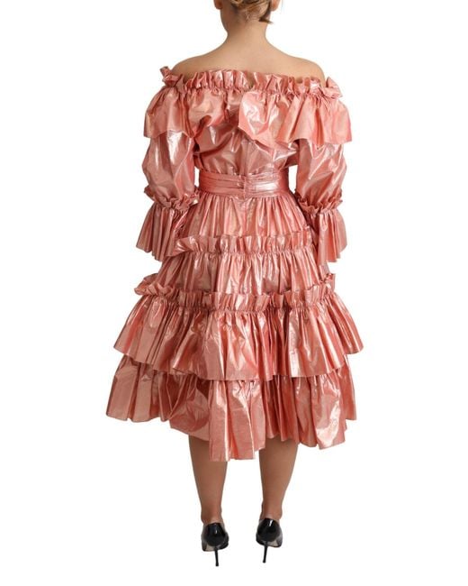 Dolce & Gabbana Red Ruffled Silk Cotton Gown Dress