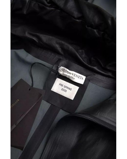 Bottega Veneta Black Leather Hooded Trenchcoat Jacket for men