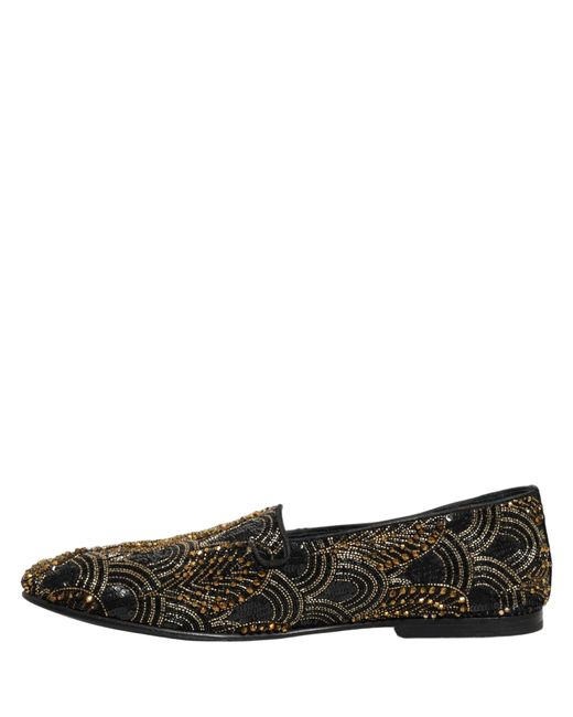 Dolce & Gabbana Black Gold Embellished Dress Loafers Shoes for men