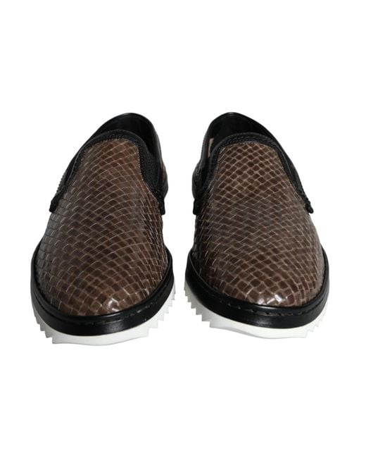 Dolce & Gabbana Brown Black Leather Weaved Men Loafers Shoes for men