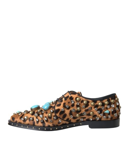 Dolce & Gabbana Brown Leopard Hair Crystal Dress Broque Shoes