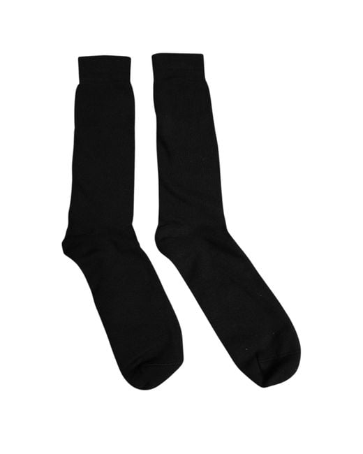 Dolce & Gabbana Black Solid Cotton Mid Calf Men Socks for men