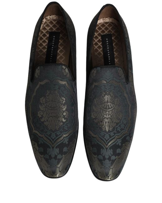 Dolce & Gabbana Black Floral Brocade Slip On Loafers Shoes for men