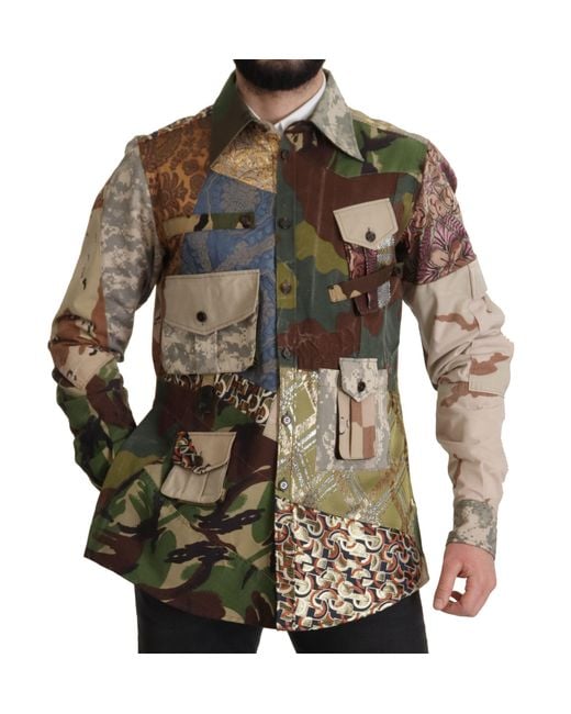 Dolce & Gabbana Green Patchwork Camouflage Casual Shirt for men