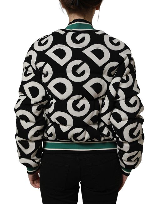 Dolce & Gabbana Green Multicolor Logo Full Zip Bomber Jacket