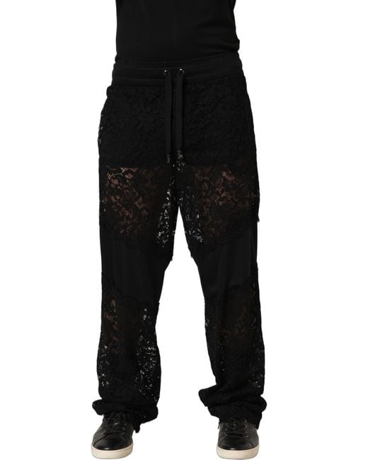 Dolce & Gabbana Black Lace Mid Waist Jogger Men Trouser Pants for men