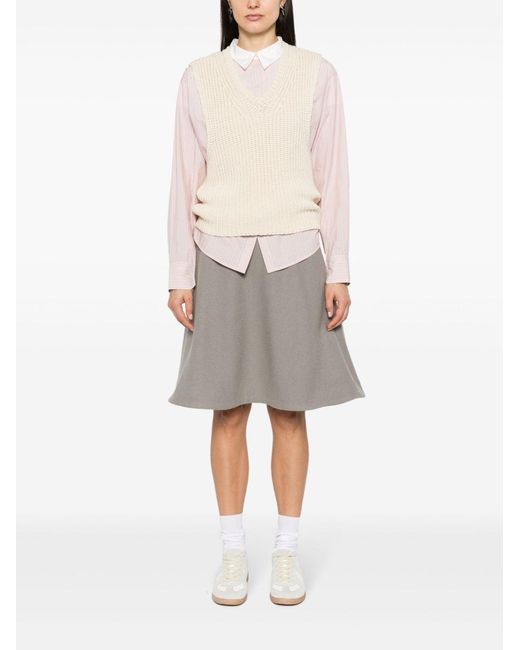 AMI Gray Knitted Midi Skirt