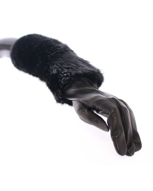 Dolce & Gabbana Black Beaver Fur Lambskin Leather Elbow Gloves