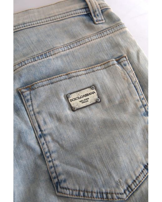 Dolce & Gabbana Blue Washed Cotton Mid Waist Skinny Jeans