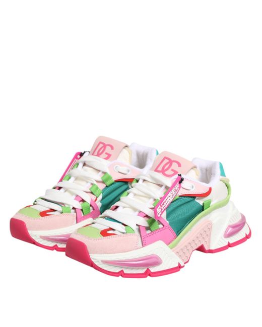 Dolce & Gabbana Pink Multicolor Leather Airmaster Low Top Sneaker Shoes
